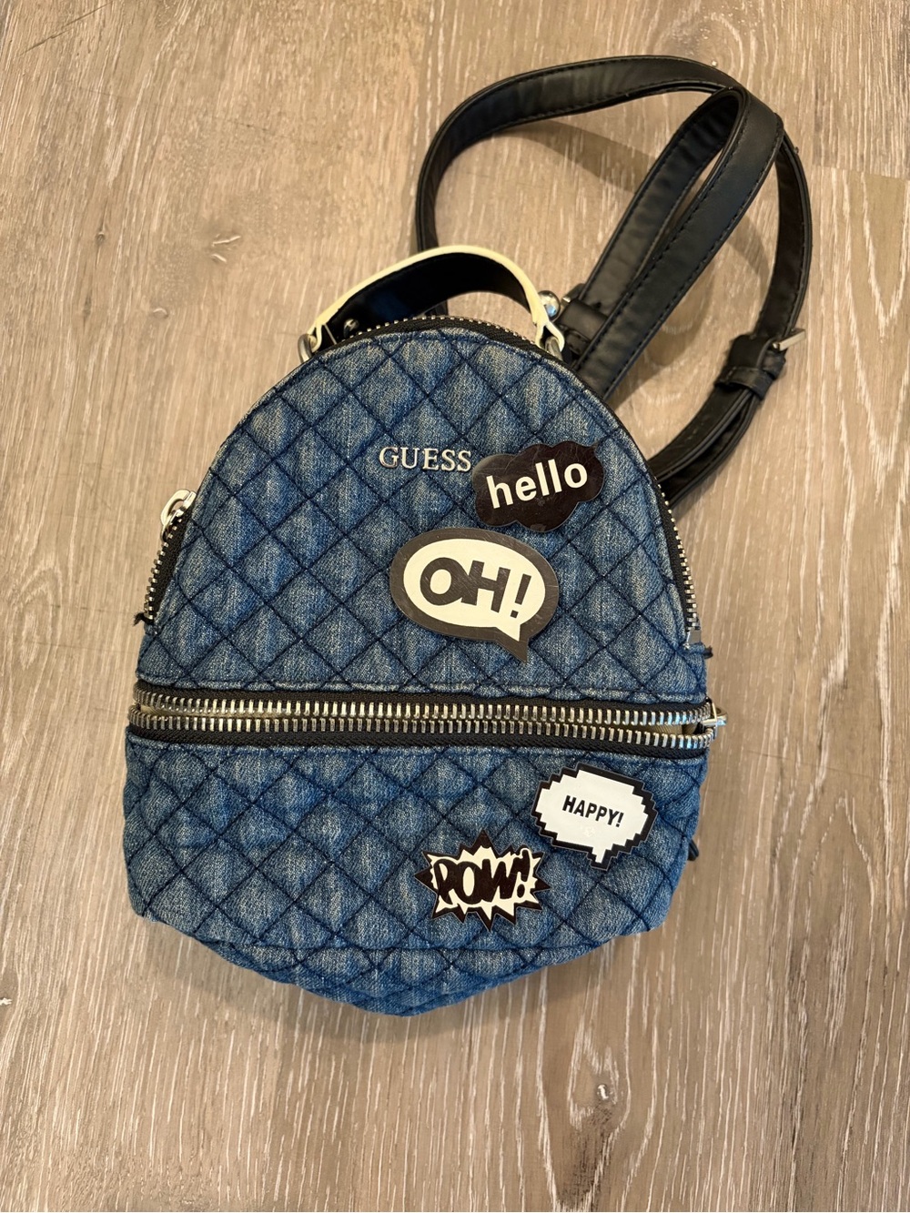 GUESS Blue Quilted Denim Patch Mini Backpack